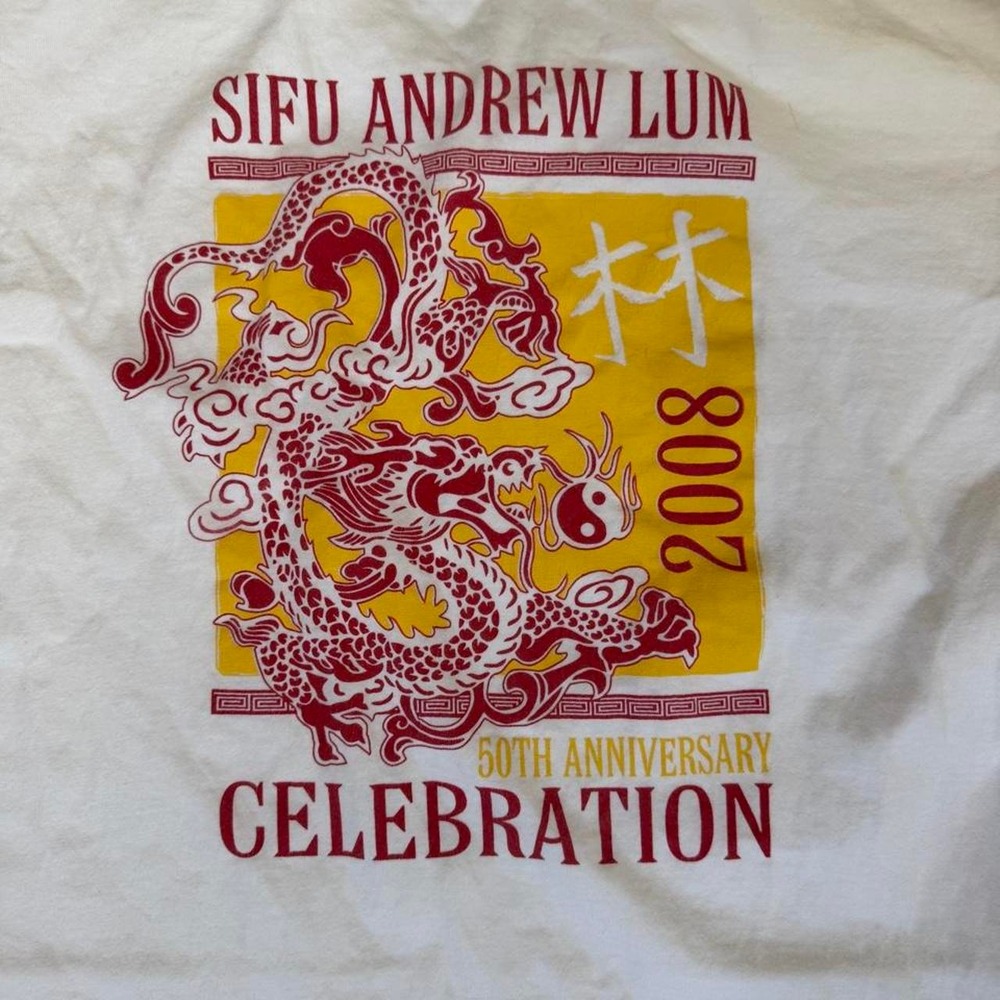 Hanes Beefy-T Vintage Y2K 2008 Martial Arts Dragon Graphic Tee White Medium